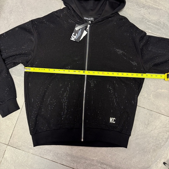 Keiser Clark Nocturnal Zip Up Hoodie Sweatshirt Black Rhinestones Crystalized S - Picture 8 of 12